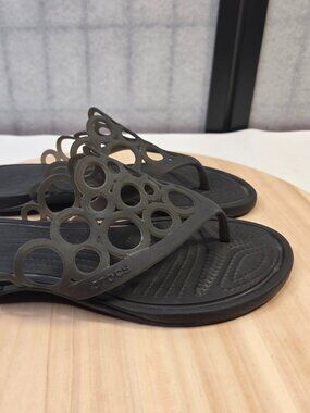 Crocs Adrina Black Gray Jelly Eyelet Flip Flop Sandals Women US 10